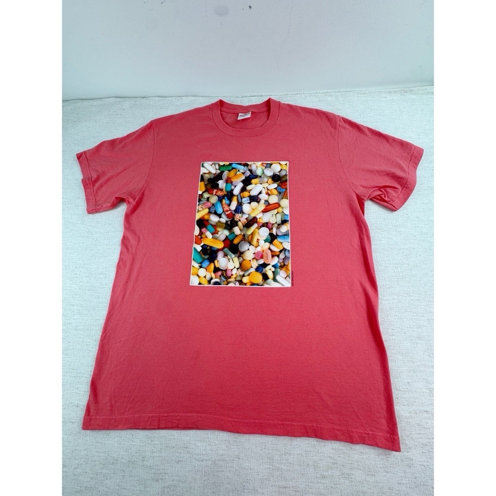 Supreme Men's M pre-shrunk Pills Tee short sleeve crew neck color bright coral
